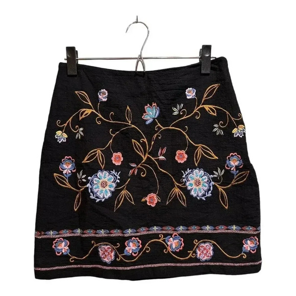 Loft Floral Embroidered Black Mini Skort | Size 2‎ - Picture 1 of 6